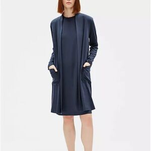 NWT Eileen Fisher Fluid Tencel Knit Stretch Open Front Long Cardi Indigo Navy SP